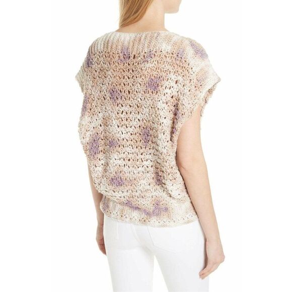 FREE PEOPLE $228 Diamond In The Rough Open Weave Sweater Top Medium Large - Picture 2 of 6